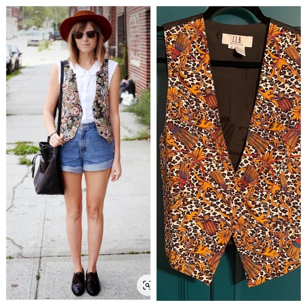 Vintage silk vest by SLB by Sunny Leigh 90s Y2K leopard print vibrant design